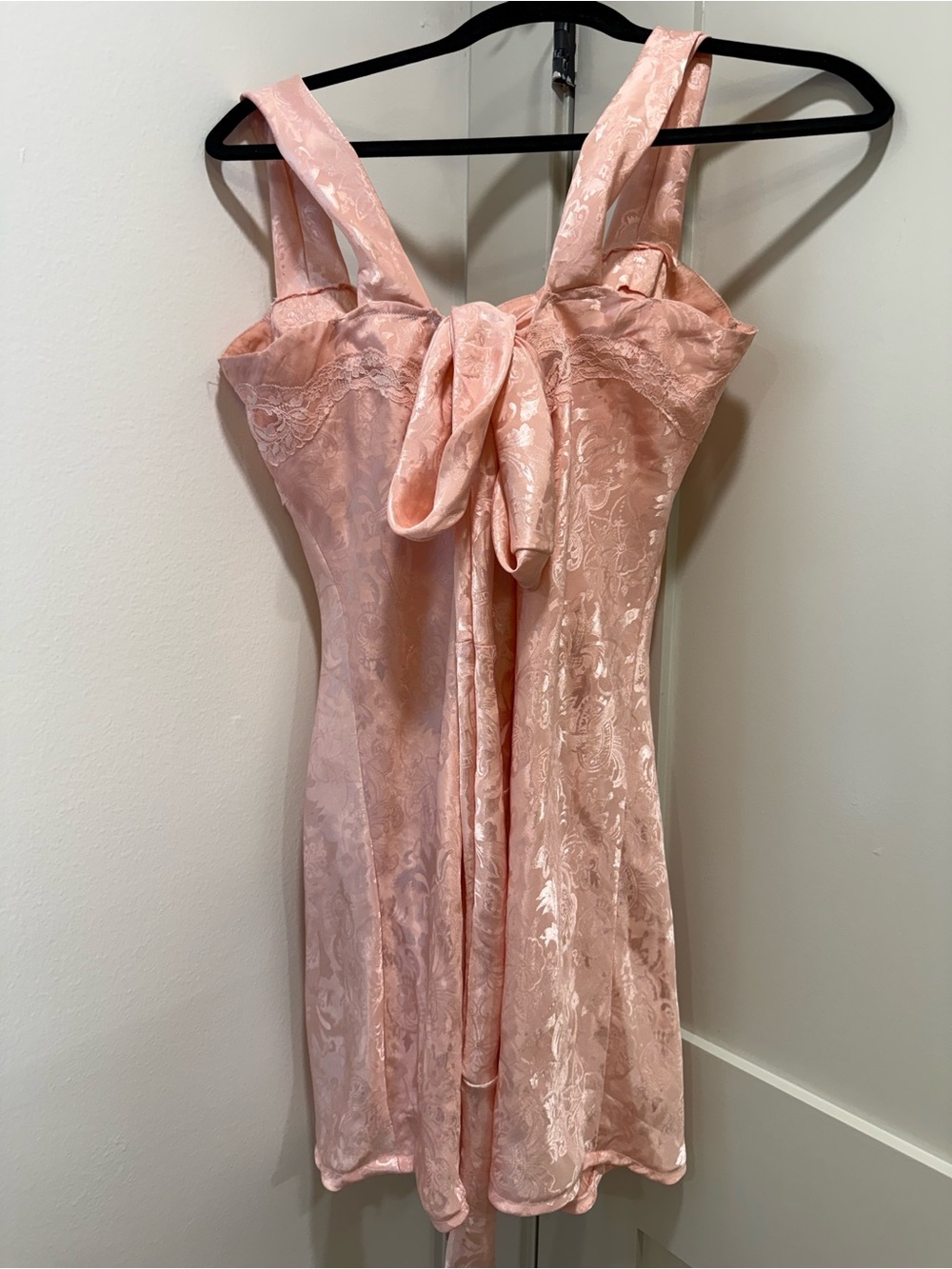 Blush Pink Satin Jacquard Tie-Front Mini Dress